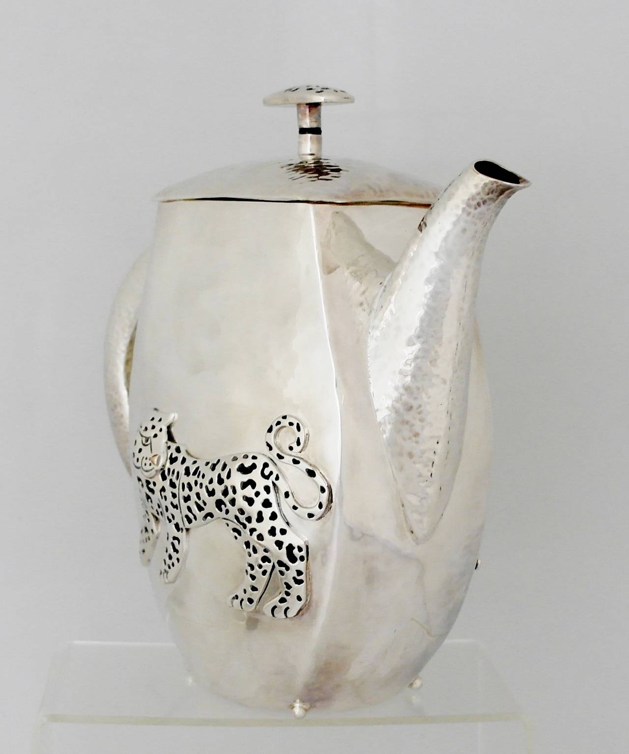 Late 20th Century Emilia Castillo Silver Plate Leopard Tea or Coffee Pot, 1990