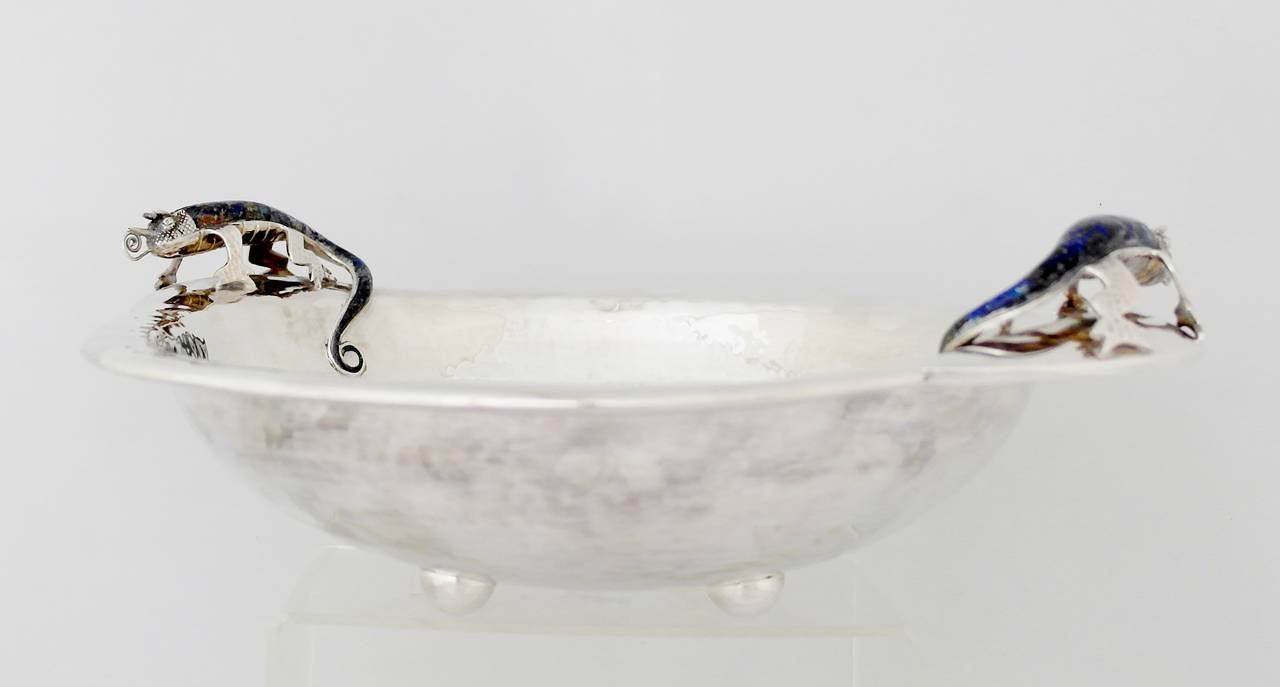 Hammered Emilia Castillo Silverplate Handmade Centerpiece Bowl Figural Iguanas