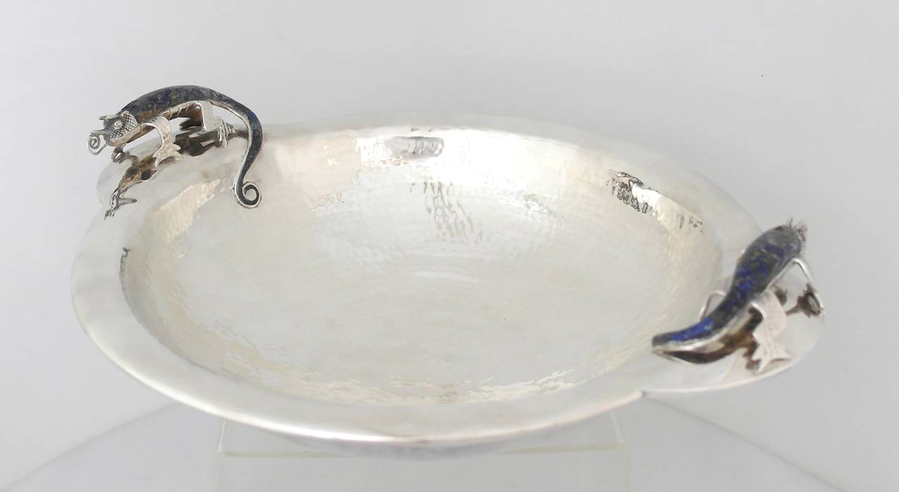 Mexican Emilia Castillo Silverplate Handmade Centerpiece Bowl Figural Iguanas