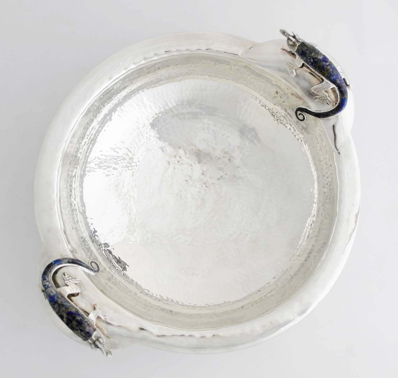 Contemporary Emilia Castillo Silverplate Handmade Centerpiece Bowl Figural Iguanas