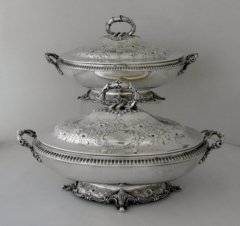 Best Ever Gale Coin - Paire de légumes couverts en argent. Plats, 1852 Superbe gravure