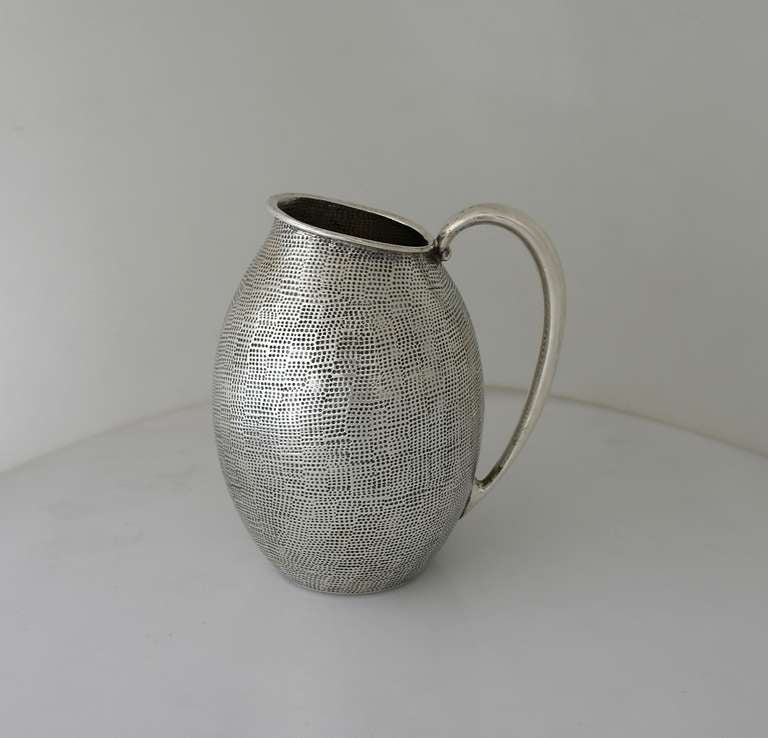 Mexican Superb Modernist Tane Hand Textured Sterling Silver Pitcher