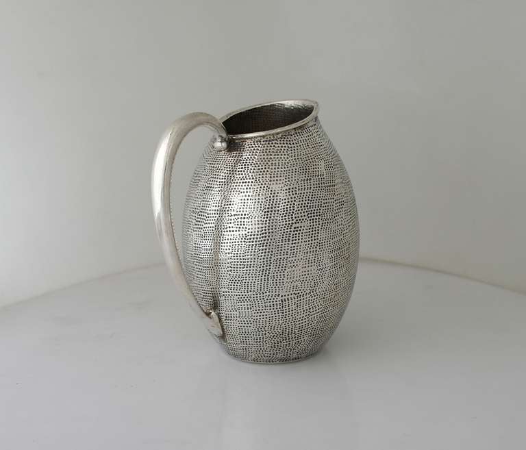 Superb Modernist Tane Hand Textured Sterling Silver Pitcher In Excellent Condition In New York, NY
