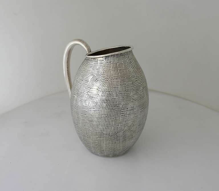 Mid-20th Century Superb Modernist Tane Hand Textured Sterling Silver Pitcher