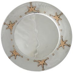 William Spratling Sterling Silver Charger/Plate Applied Gold Motifs