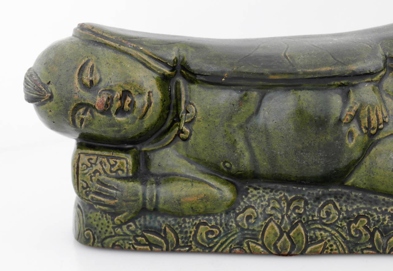 16th Century Chinese Green Terracotta Lotus Motif Pillow