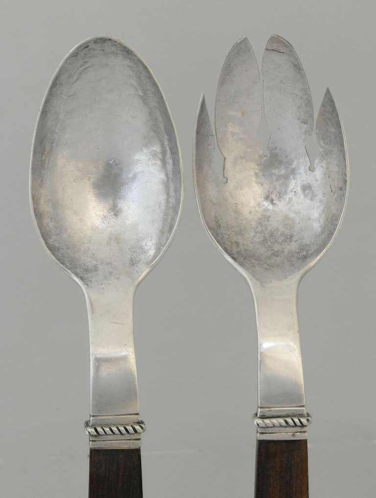William Spratling Handwrought Sterling Silver & Rosewood Salad Servers In Excellent Condition In New York, NY