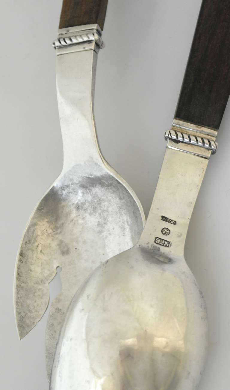Mid-20th Century William Spratling Handwrought Sterling Silver & Rosewood Salad Servers