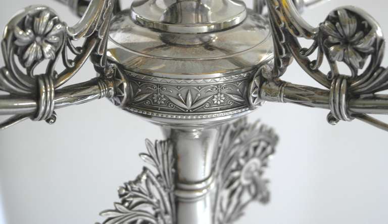 19th Century Massive Aesthetic Meriden Silverplate Pair of  Five Light Candelabra