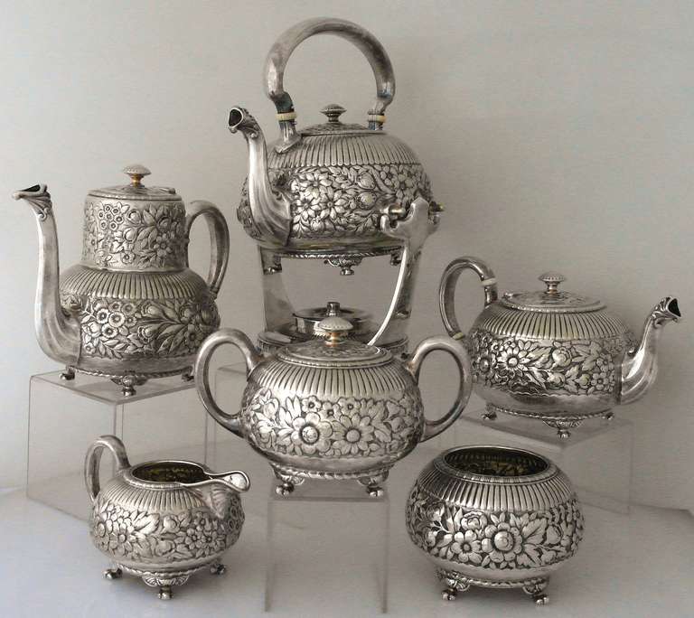 19th Century Gorham Aesthetic Silverplate 6 Piece Coffee Tea Set