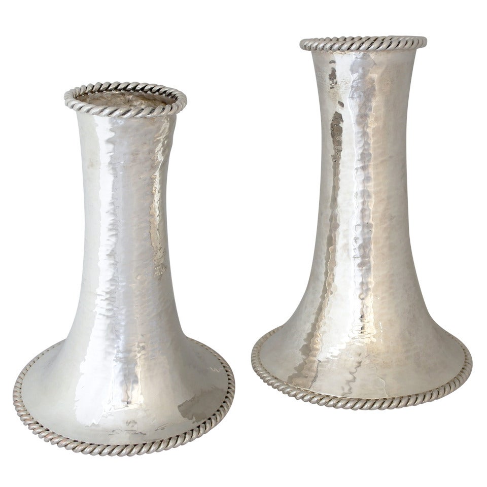 Emilia Castillo Majestic Pair of Monumental Silver Plated Vases For Sale