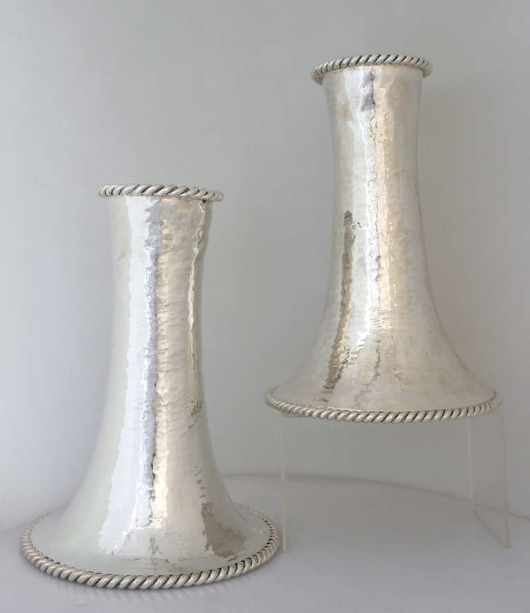 Emilia Castillo Majestic Pair of Monumental Silver Plated Vases In Excellent Condition For Sale In New York, NY