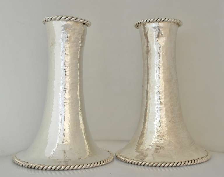 Mexican Emilia Castillo Majestic Pair of Monumental Silver Plated Vases For Sale