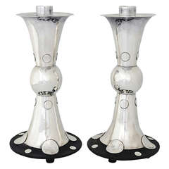 RARE William Spratling Pair of Sterling Silver and Rosewood Candlesticks, 1960