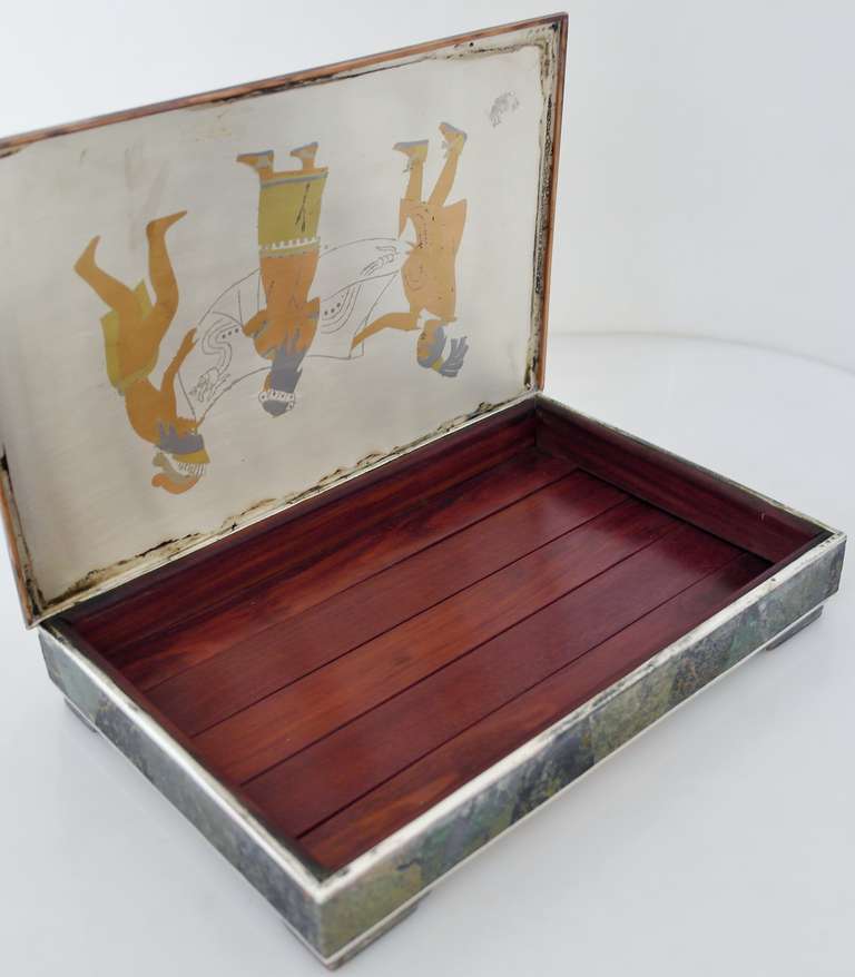 Los Castillo Sterling Silver Married Metals and Applied Stone Inlay Box, 1955 For Sale 1