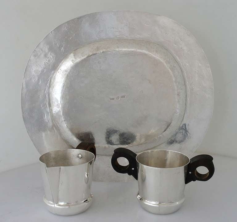 Mid-20th Century William Spratling Hand-Wrought Sterling Silver Sugar and Creamer with Tray For Sale