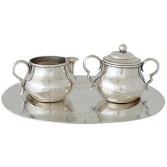 William Spratling Hand-Wrought Sterling Silver Sugar and Creamer with Tray