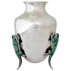 Emilia Castillo Hand-Hammered Silver Plate Iguana Vase