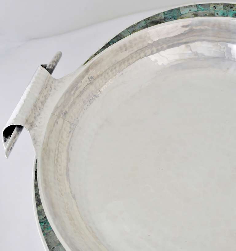 Large Emilia Castillo Silverplate and Stone Inlay Centerpiece In Excellent Condition In New York, NY