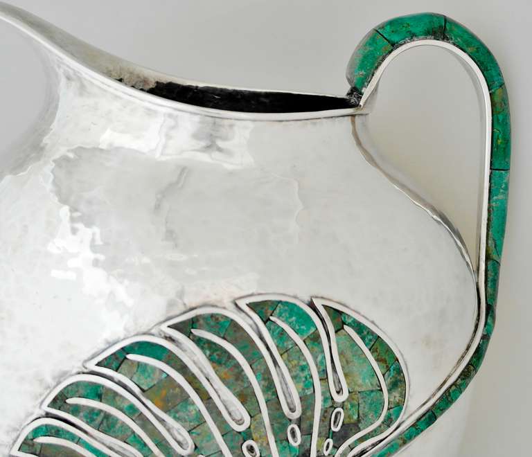 Emilia Castillo Monumental Silver Plate and Stone Inlay Vase or Umbrella Stand In Excellent Condition In New York, NY