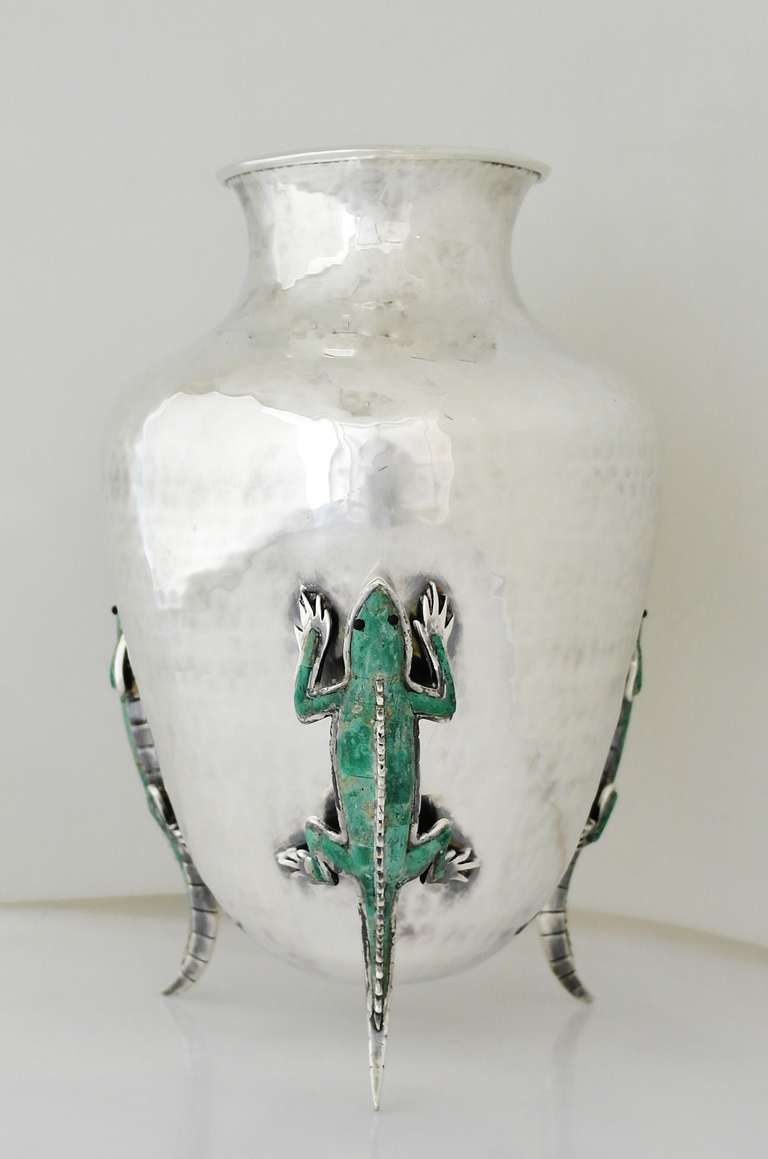 Emilia Castillo Hand-Hammered Silver Plate Iguana Vase 1