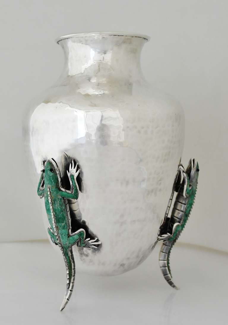 Emilia Castillo Hand-Hammered Silver Plate Iguana Vase 2