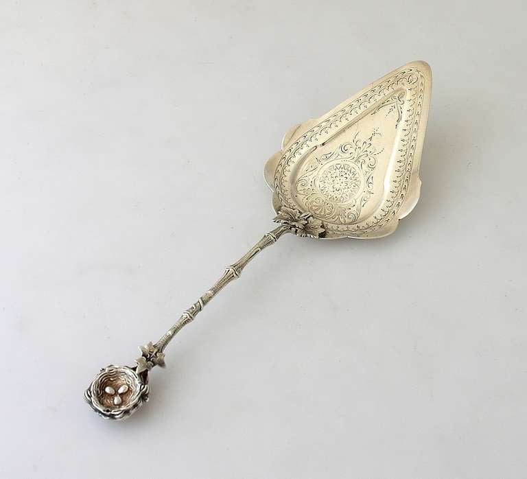 American Gorham Sterling Silver Pie Server - Rare Bird's Nest Pattern - 1870
