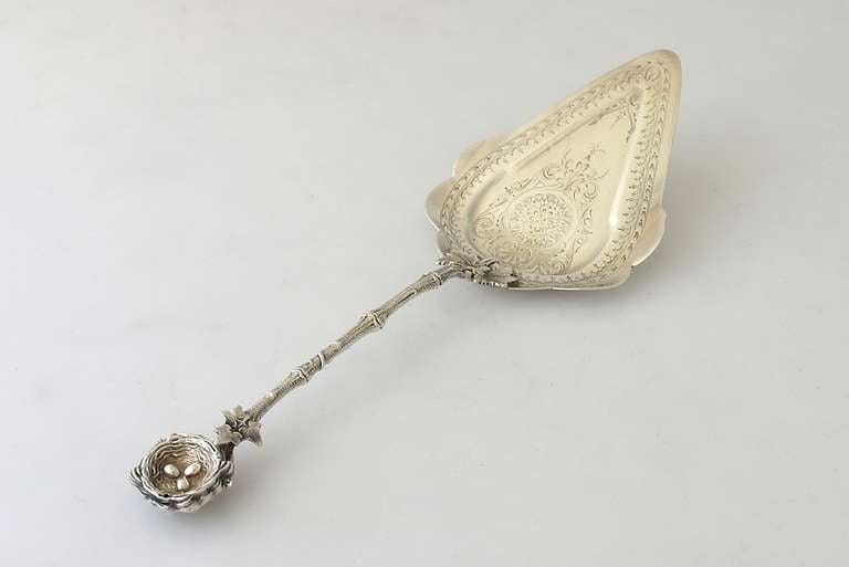 Gorham Sterling Silver Pie Server - Rare Bird's Nest Pattern - 1870   In Excellent Condition In New York, NY
