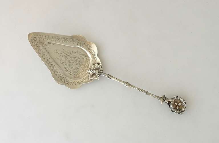 Gorham Sterling Silver Pie Server - Rare Bird's Nest Pattern - 1870 1