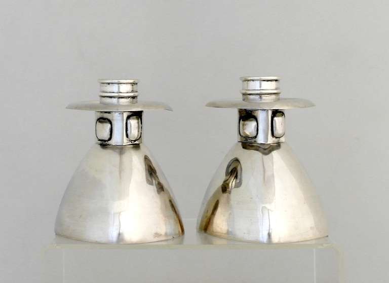 Mid-20th Century William Spratling Sterling Silver Oval Bell Form Candlesticks 1945 For Sale