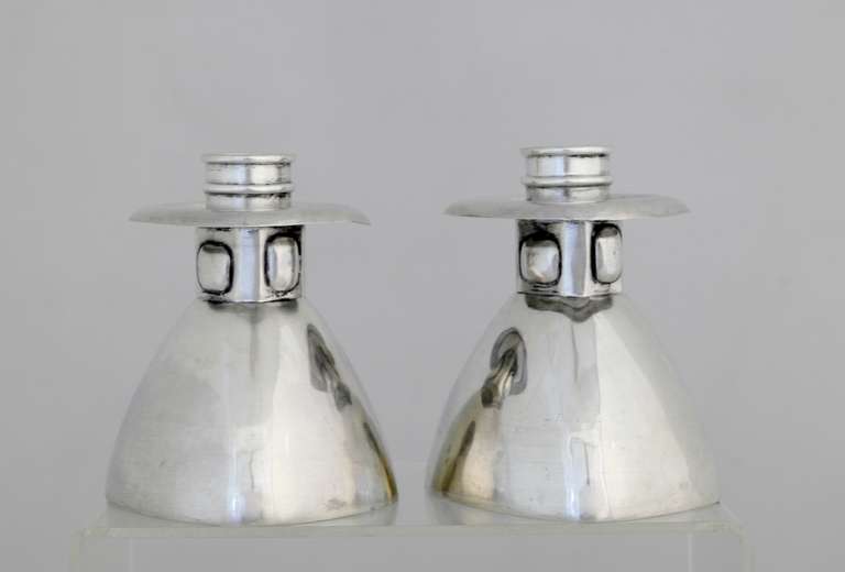 William Spratling Sterling Silver Oval Bell Form Candlesticks 1945 For Sale 1