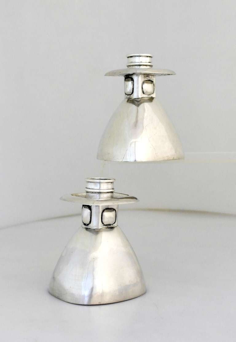 William Spratling Sterling Silver Oval Bell Form Candlesticks 1945 For Sale 2