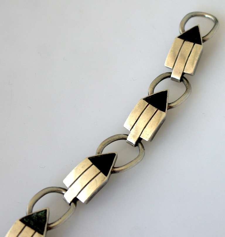 Early, Rare William Spratling Obsidian Sterling Silver Link Earrings 1940 For Sale 1