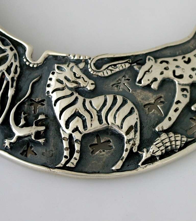 Mexican Emilia Castillo Taxco Sterling Silver Necklace Exotic Animal Motif For Sale