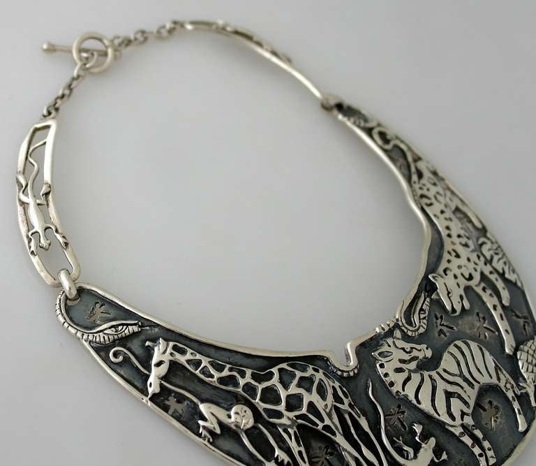 Emilia Castillo Taxco Sterling Silver Necklace Exotic Animal Motif In Excellent Condition For Sale In New York, NY
