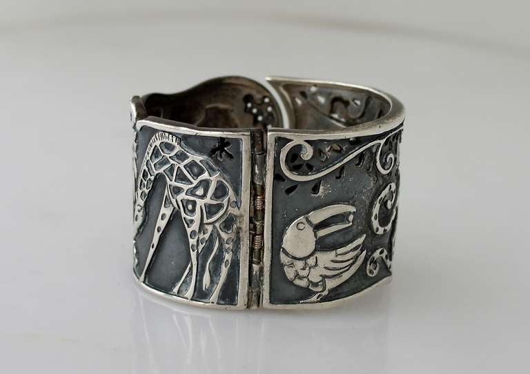 Emilia Castillo Taxco Sterling Silver Bracelet Exotic Animal Motif In Excellent Condition In New York, NY