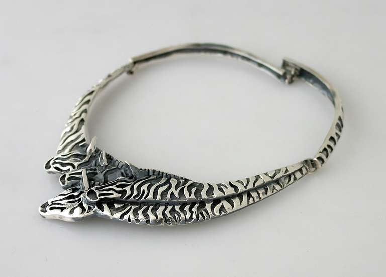 Mexican Emilia Castillo Sterling Silver Exotic Zebras Necklace For Sale