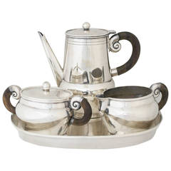 William Spratling Sterling Silver and Rosewood Tea Set with Tray