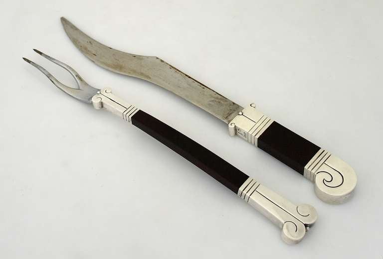 Monumental Hector Aguilar Sterling Silver & Rosewood Aztec 110 Pc. Flatware Set 4