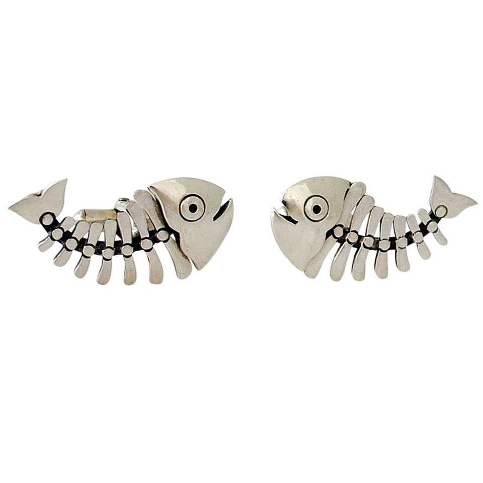 Antonio Pineda Sterling Silver .970 Fish Design Cufflinks