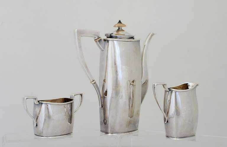 Mid-20th Century James T. Woolley Arts & Crafts Sterling Silver Handmade 3 Piece Coffee Tea Set