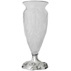 Gorham Martele Sterling Silver & Etched Glass Vase 1922