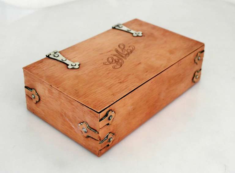 Rare Arts & Crafts Handmade Sterling Silver & Copper Box For Sale 2