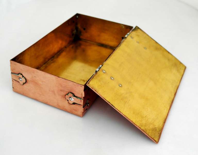 Rare Arts & Crafts Handmade Sterling Silver & Copper Box For Sale 3