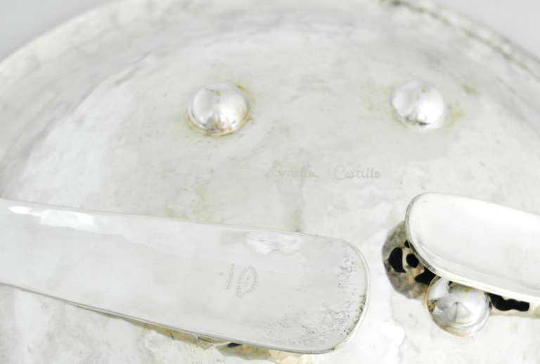 Contemporary Emilia Castillo Hand-Hammered, Silver Plate and Enamel Serving Bowl with Servers