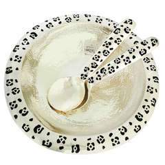 Emilia Castillo Hand-Hammered, Silver Plate and Enamel Serving Bowl with Servers