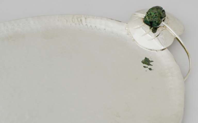 Emilia Castillo Silverplate Serving Tray Frog & Lily Pad Handles In Excellent Condition In New York, NY