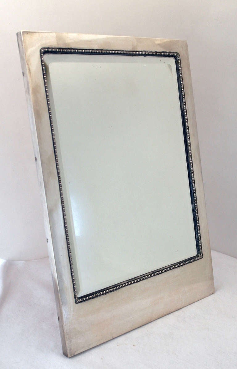 Rare Art Deco Austrian .800 Silver Framed Mirror with Beveled Glass, circa 1920 In Excellent Condition In New York, NY