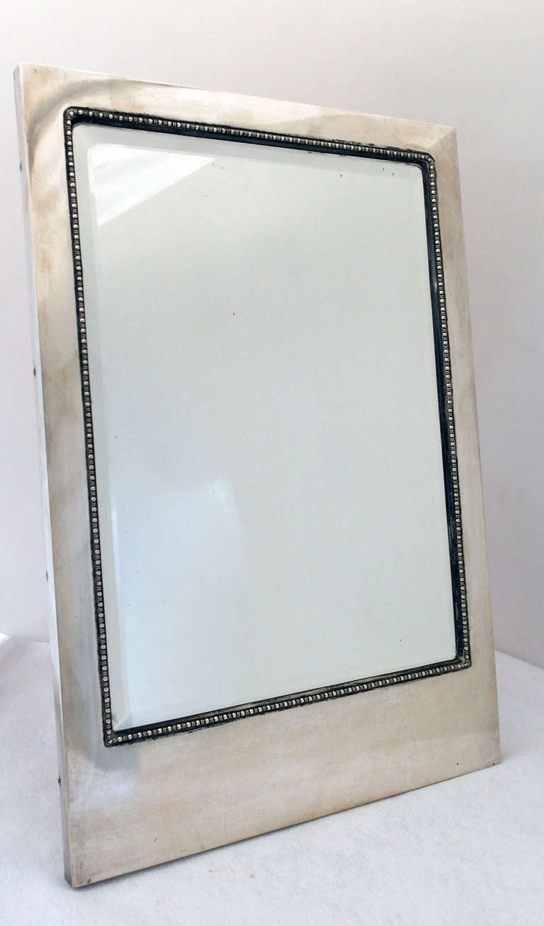 Wood Rare Art Deco Austrian .800 Silver Framed Mirror with Beveled Glass, circa 1920