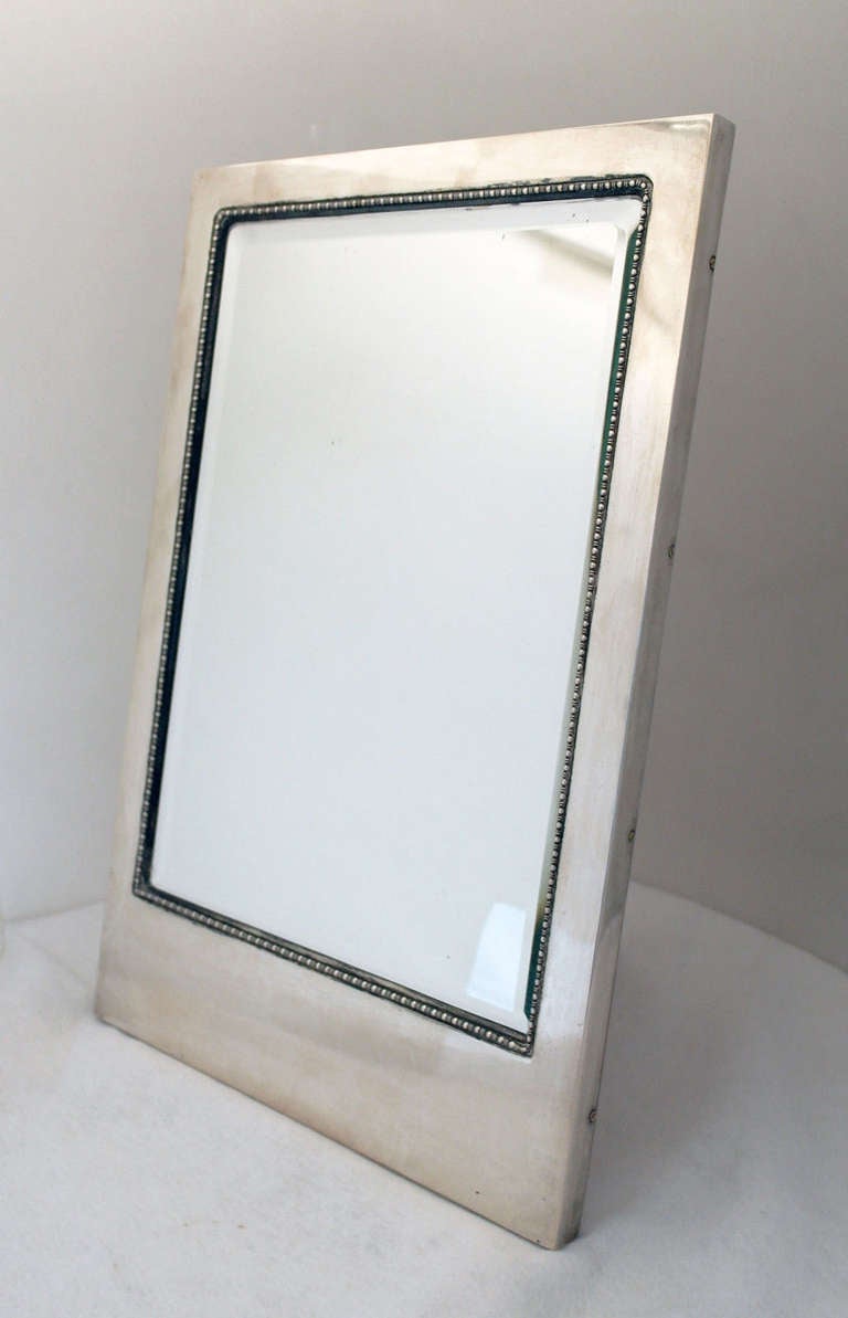 Rare Art Deco Austrian .800 Silver Framed Mirror with Beveled Glass, circa 1920 1